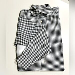 Ben Sherman Men's Tailored Slim-Fit Blue White Gingham Shirt Sz 17 sleeve 34/35